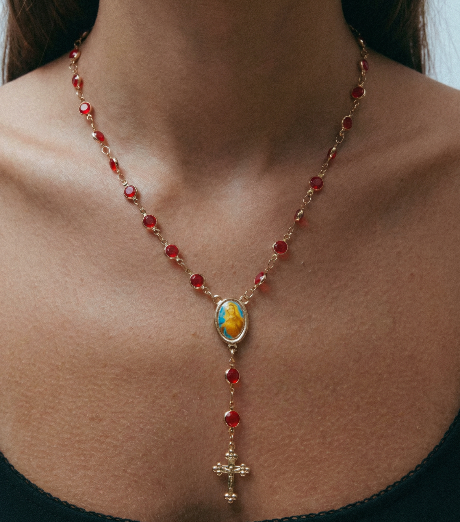 The Red Stone Rosary Necklace | 18Kt Gold Vermeil