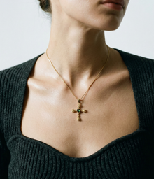 The Emerald Heart Cross Necklace | 18Kt Gold Plated Stainless Steel