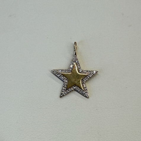 Pave Diamond Star Disc Charm | 10K Yellow Gold | White Diamond
