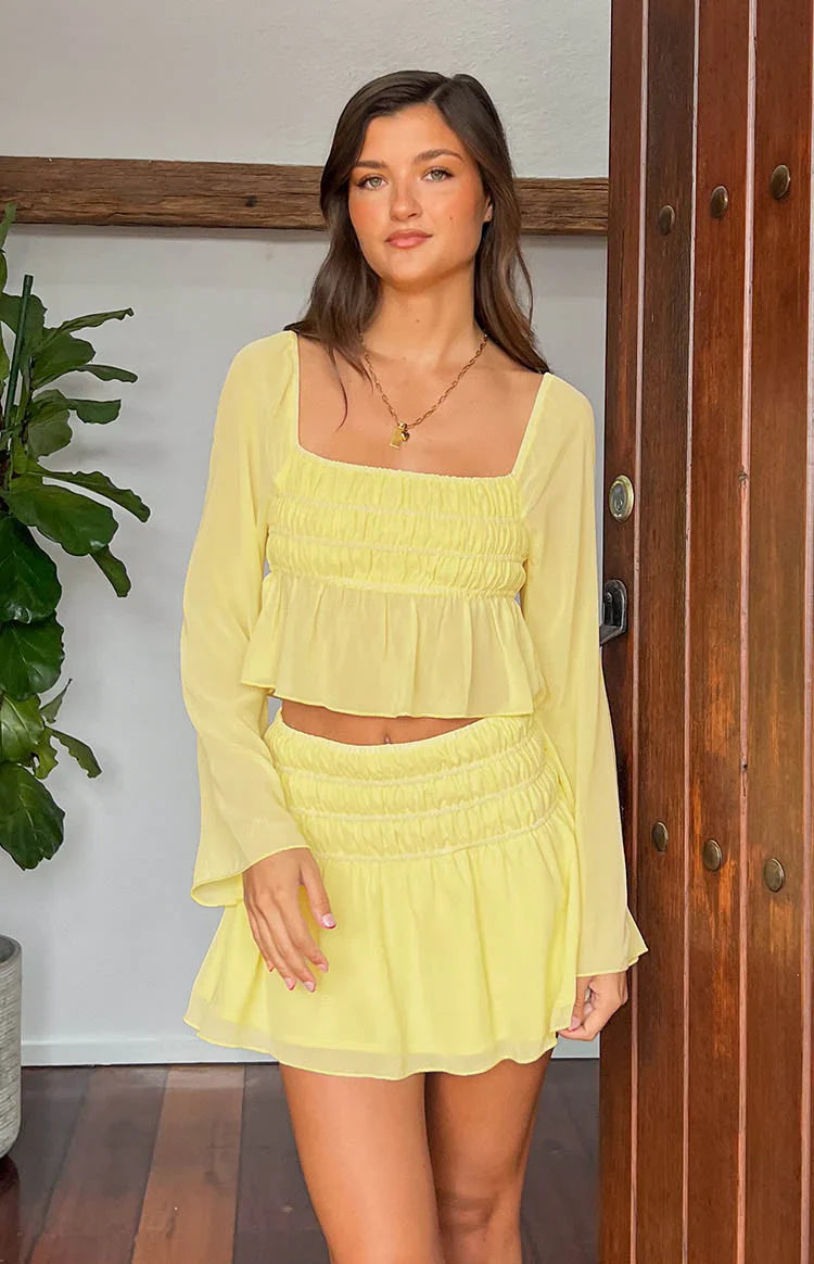 Sean Chiffon Long Sleeve Top | Yellow