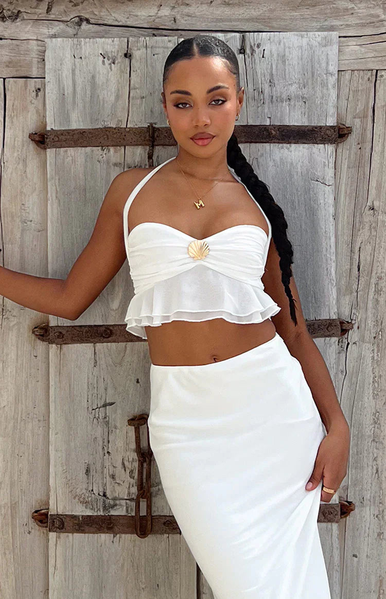 Seas Chiffon Crop Top | White