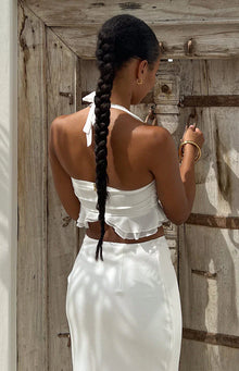 Seas Chiffon Crop Top | White