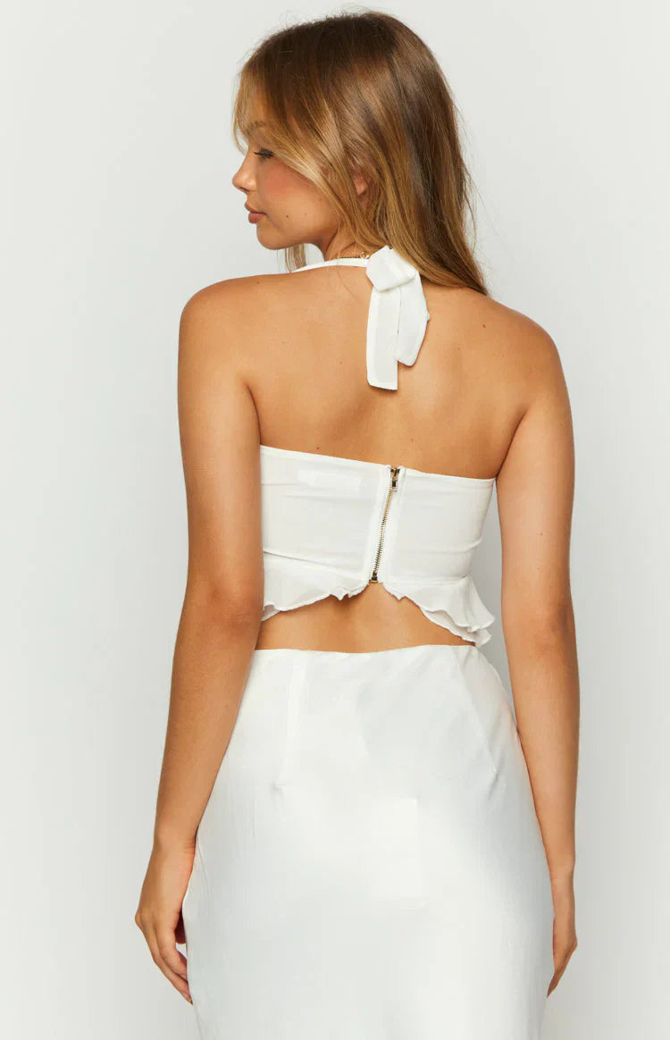 Seas Chiffon Crop Top | White