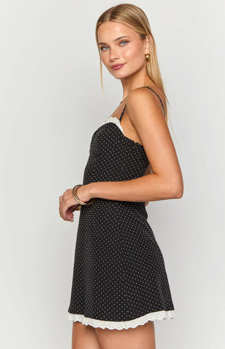 Seaton Mini Dress | Black Polka Dot