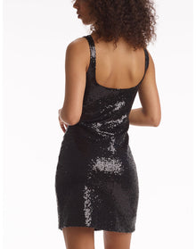 Sequin Scoop Neck Tank Dress | Black