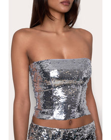 Sequin Tube Top | Silver