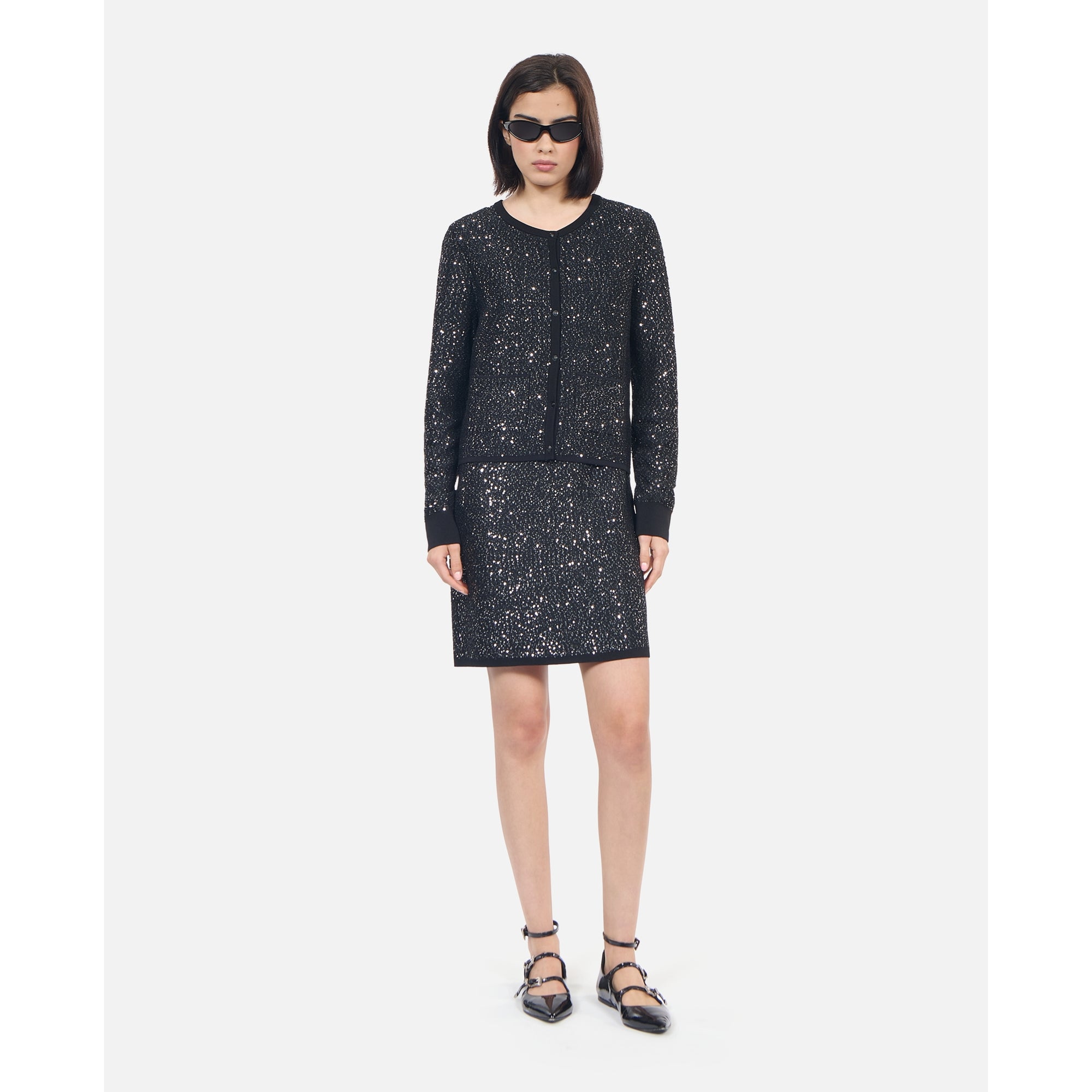 Sequined Knit Cardigan | Women | Black