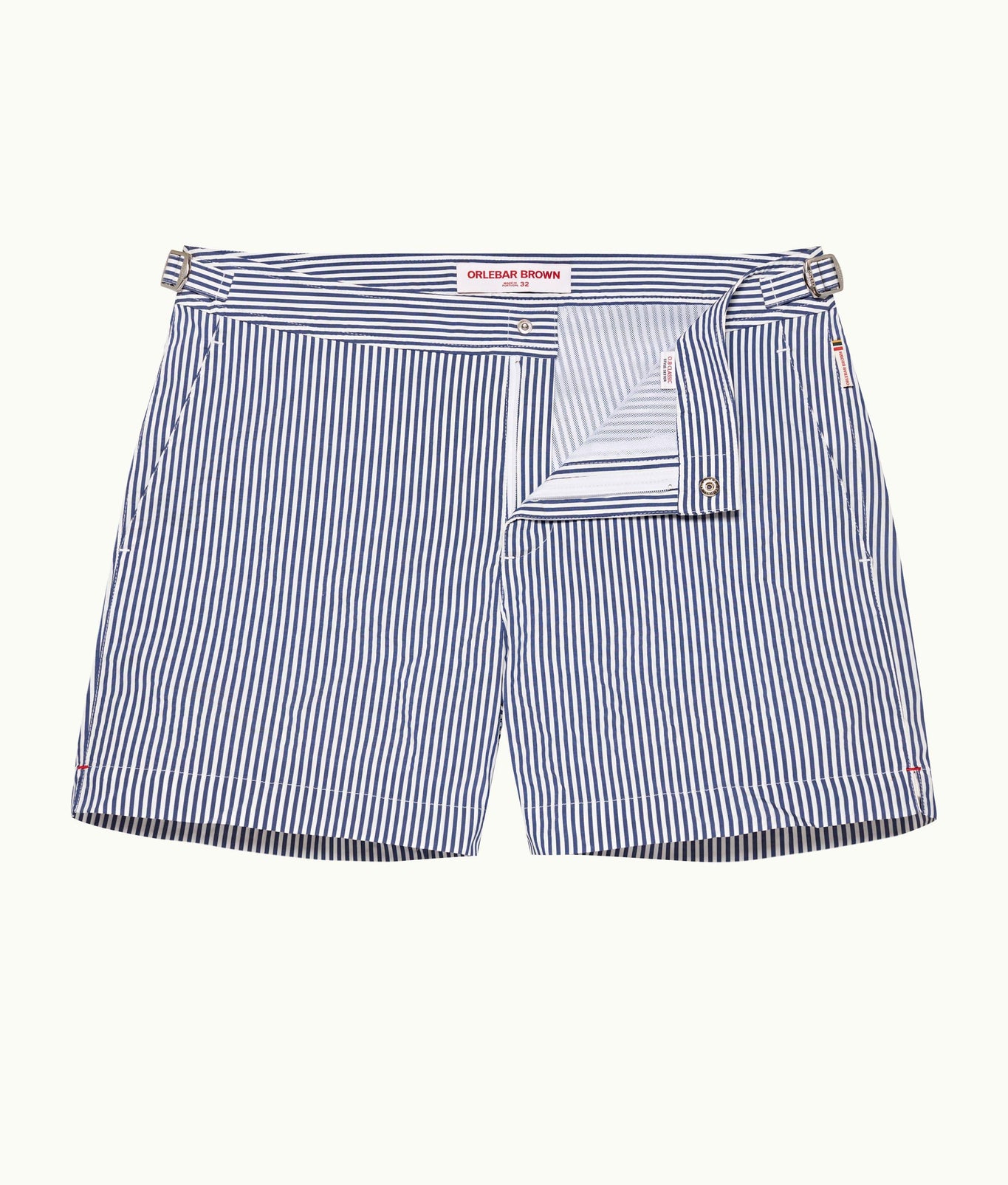 Setter Seersucker Shorter-Length Swim Shorts Woven | Blueberry/White Stripe