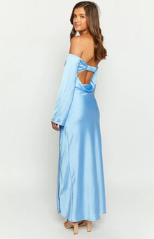 Shae Satin Long Sleeve Maxi Dress | Blue
