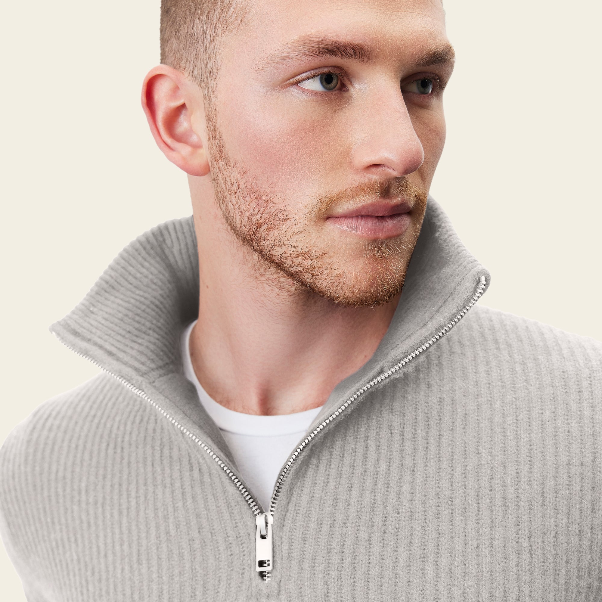 Shane Cashmere Quarter Zip Pullover | Pebble Grey | Mens