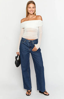 She's Yours Denim Wide Leg Boyfriend Jeans | Dark Wash