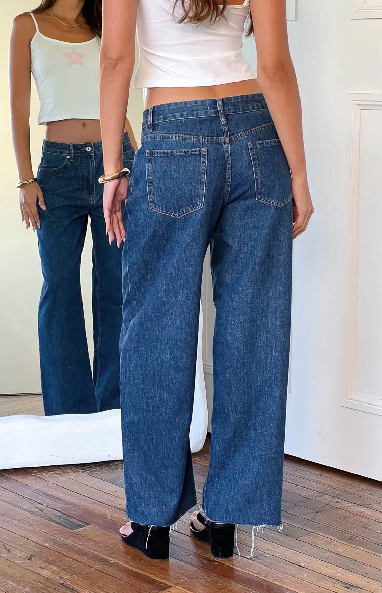 She's Yours Denim Wide Leg Boyfriend Jeans | Mid Wash
