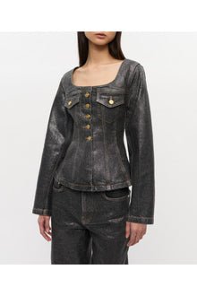 Shimmery Foil Denim Blazer | Washed Black/Black