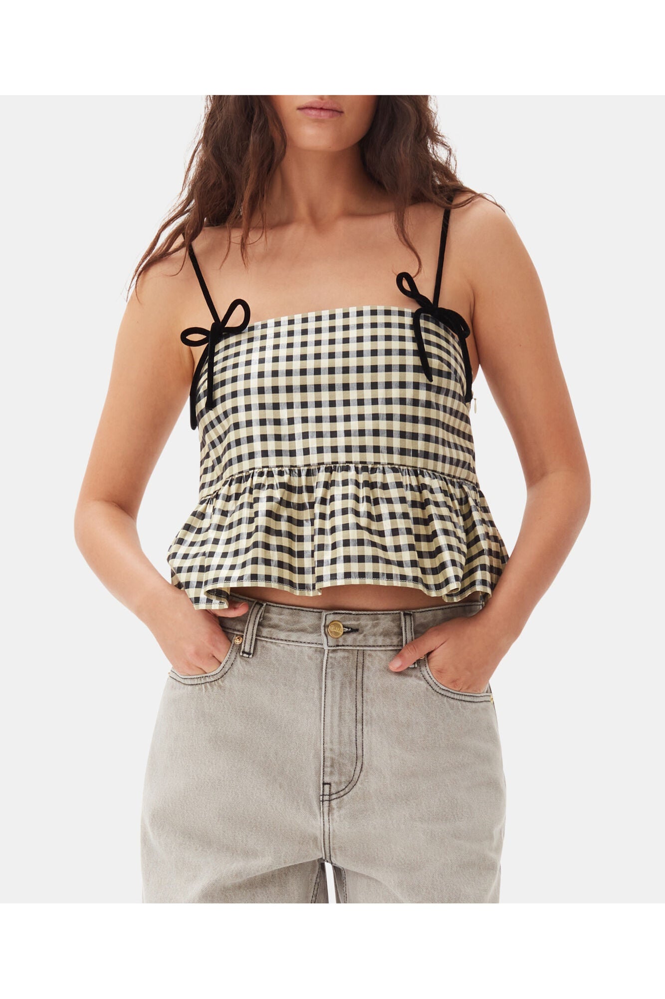 Shiny Check Jacquard Top | Lemon Icing