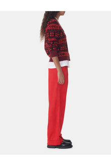 Shiny Corduroy Loose Pleat Trousers | High Risk Red