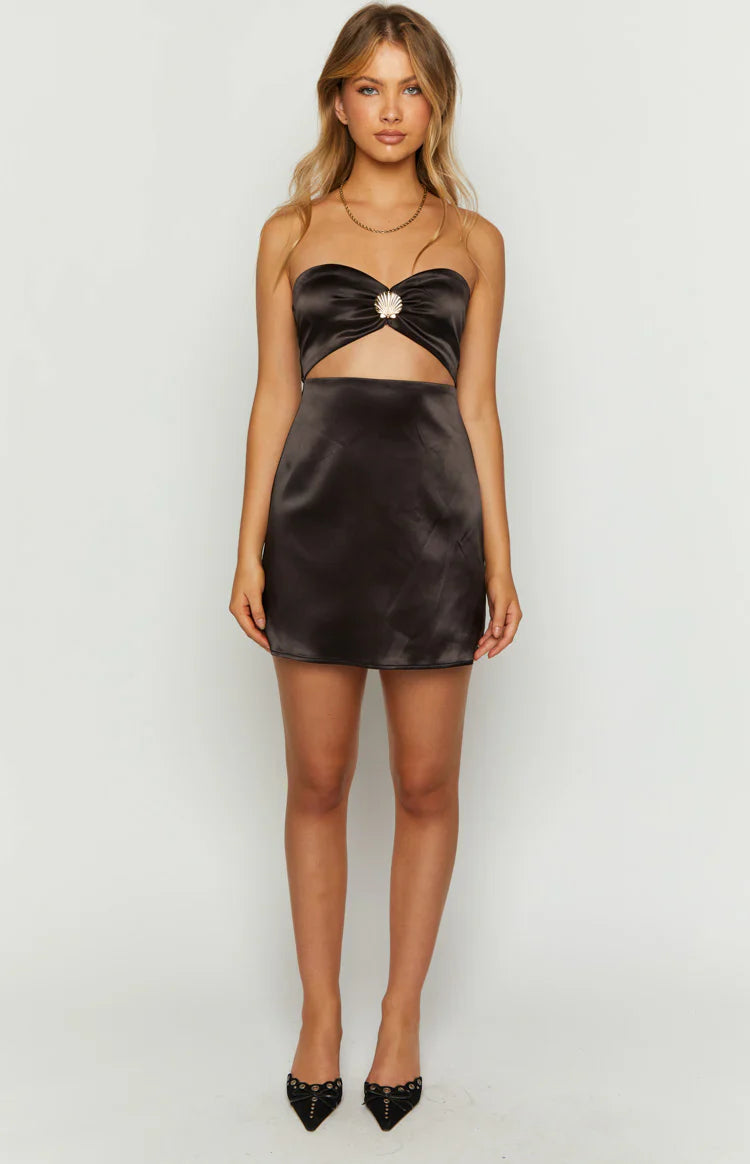 Shore Side Satin Strapless Mini Dress | Black