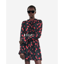 Short Cherry Printed Dress | Women | Black x Red