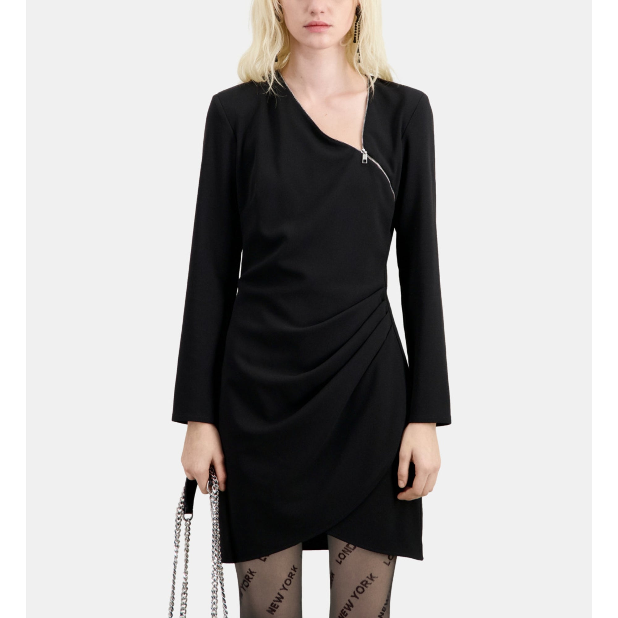 Short Crepe Dress With Zipper | Women | Black