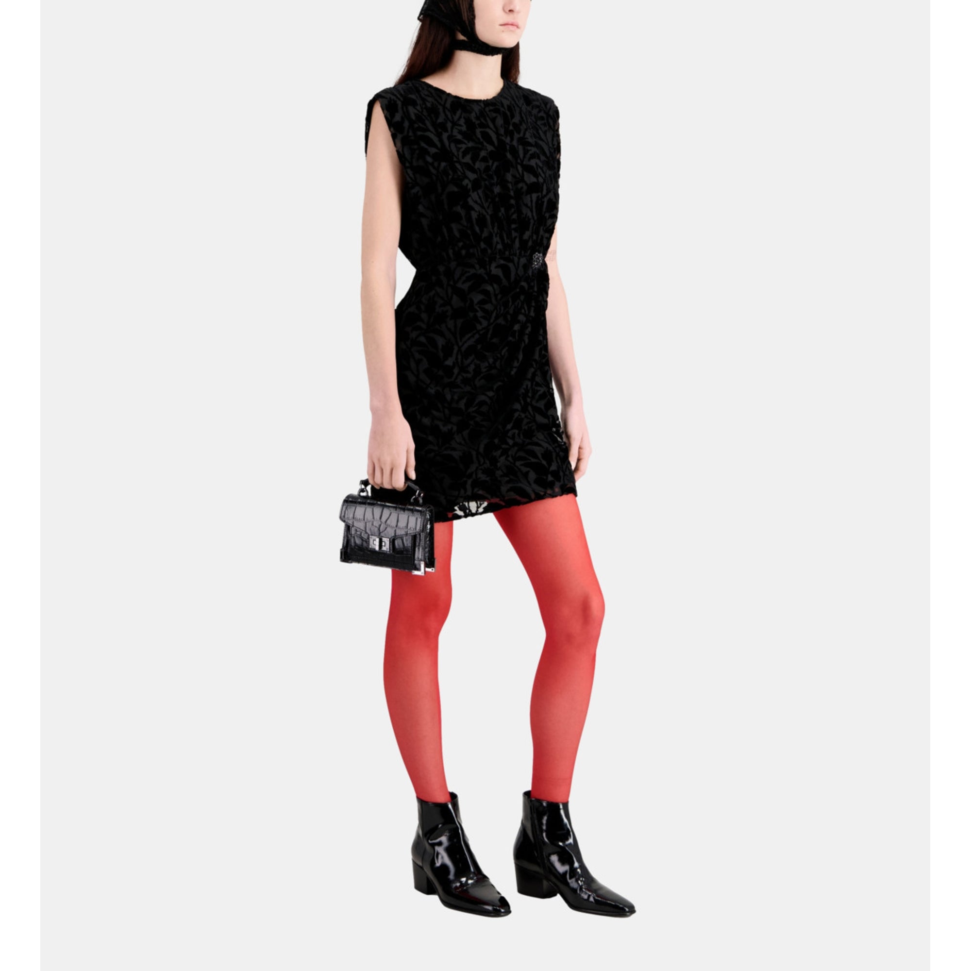 Short Devoré Velvet Dress | Women | Black