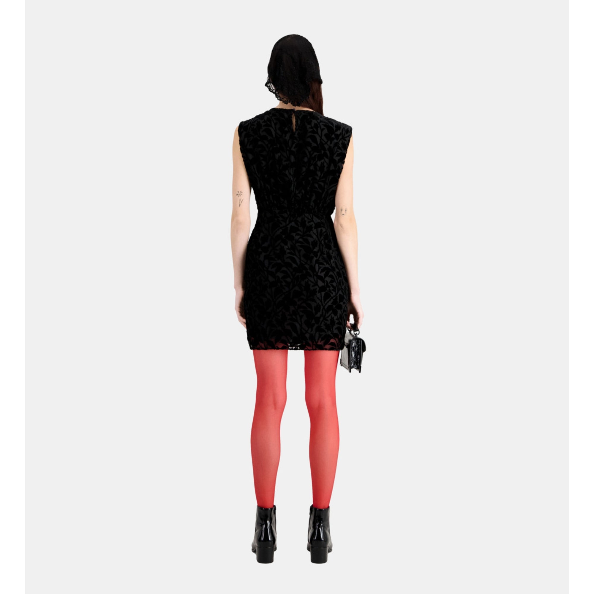 Short Devoré Velvet Dress | Women | Black