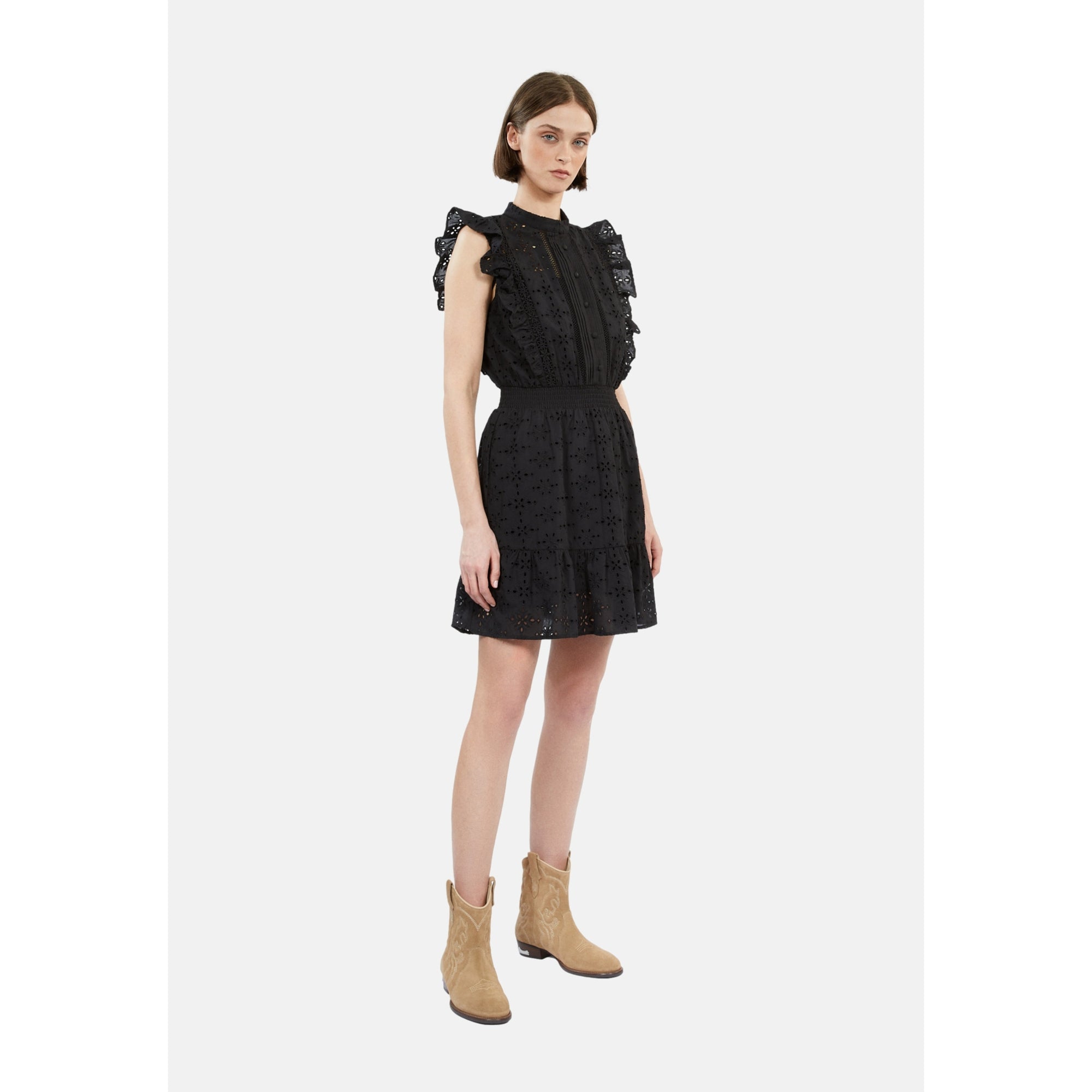 Short Dress In English Embroidery | Women | Black