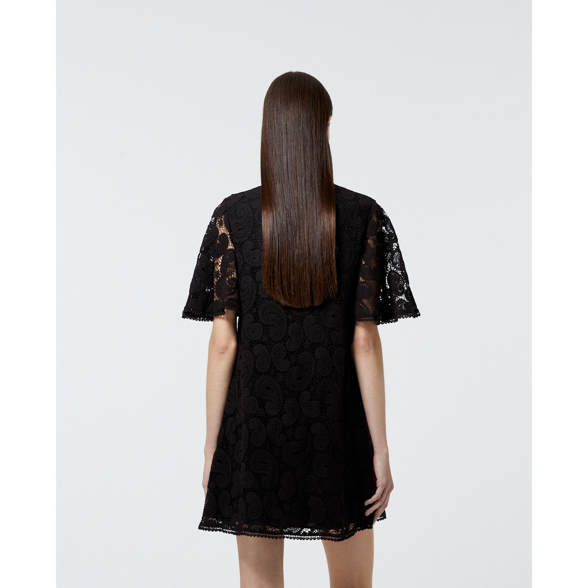 Short Printed Dress With Lace Frills | Women | Black