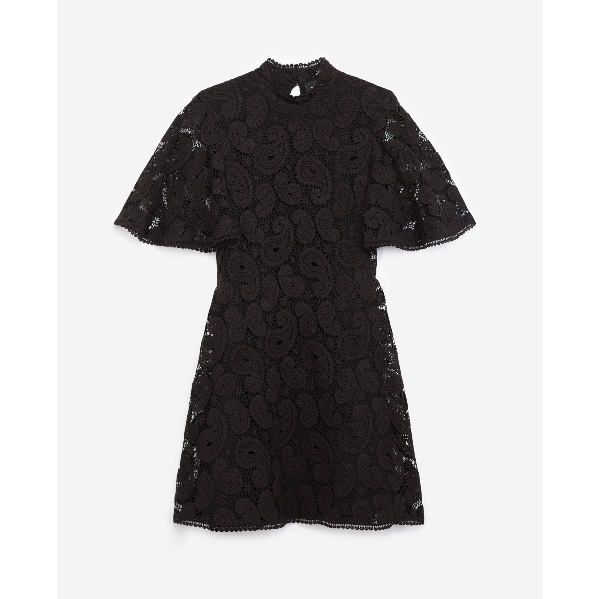 Short Printed Dress With Lace Frills | Women | Black