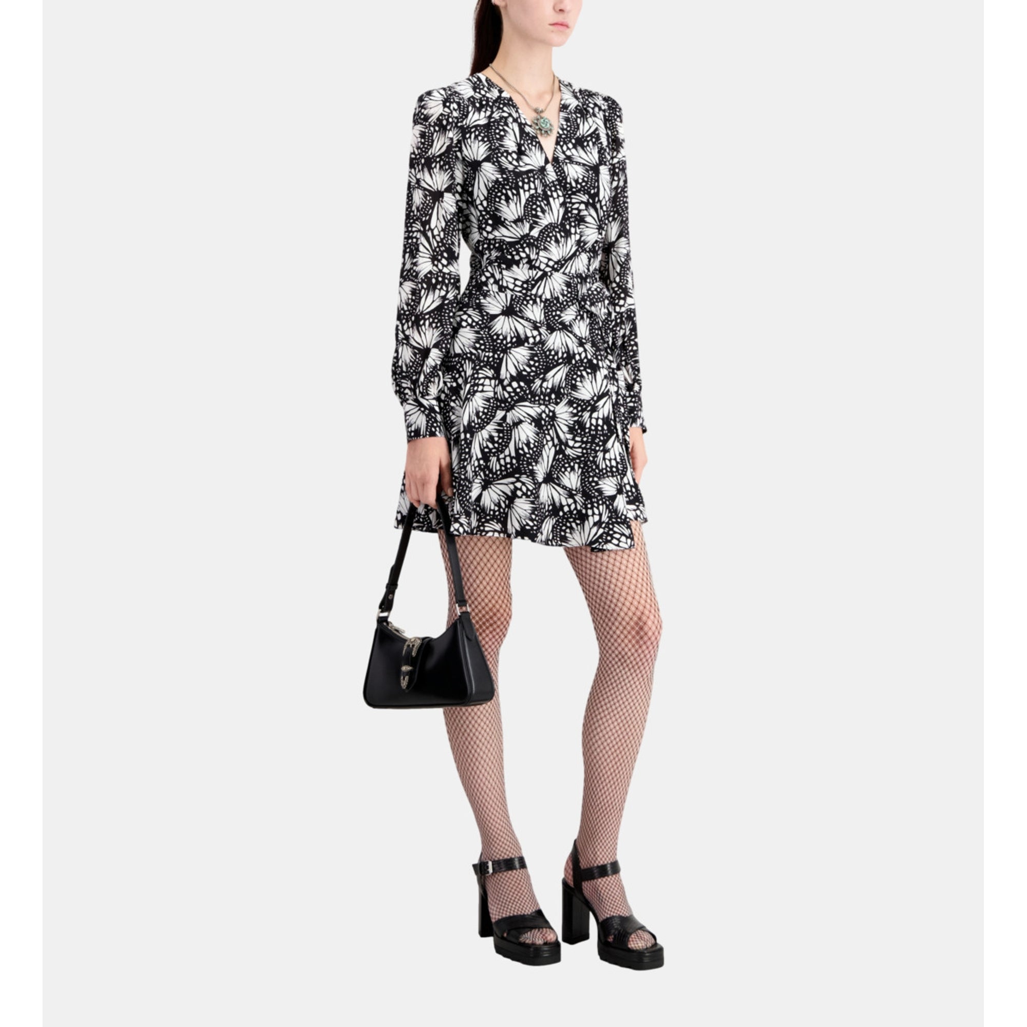 Short Printed Wrap Dress | Women | Black x White