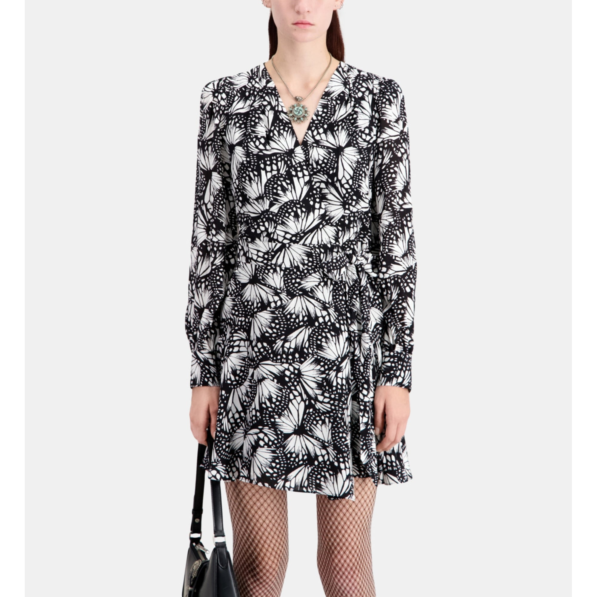 Short Printed Wrap Dress | Women | Black x White