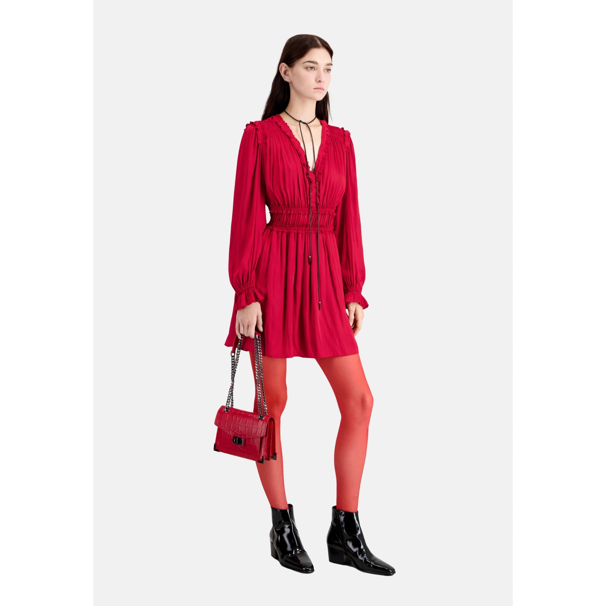 Short Red Dress With Shirring | Women | Light Burgundy