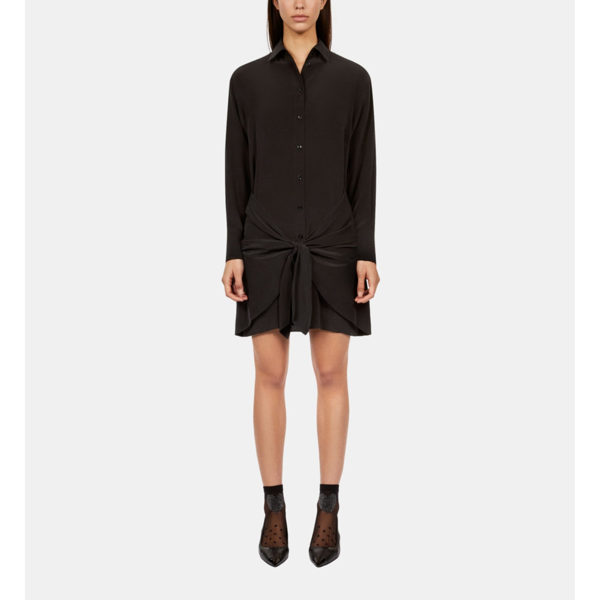 Short Shirt Dress With Bow | Women | Black