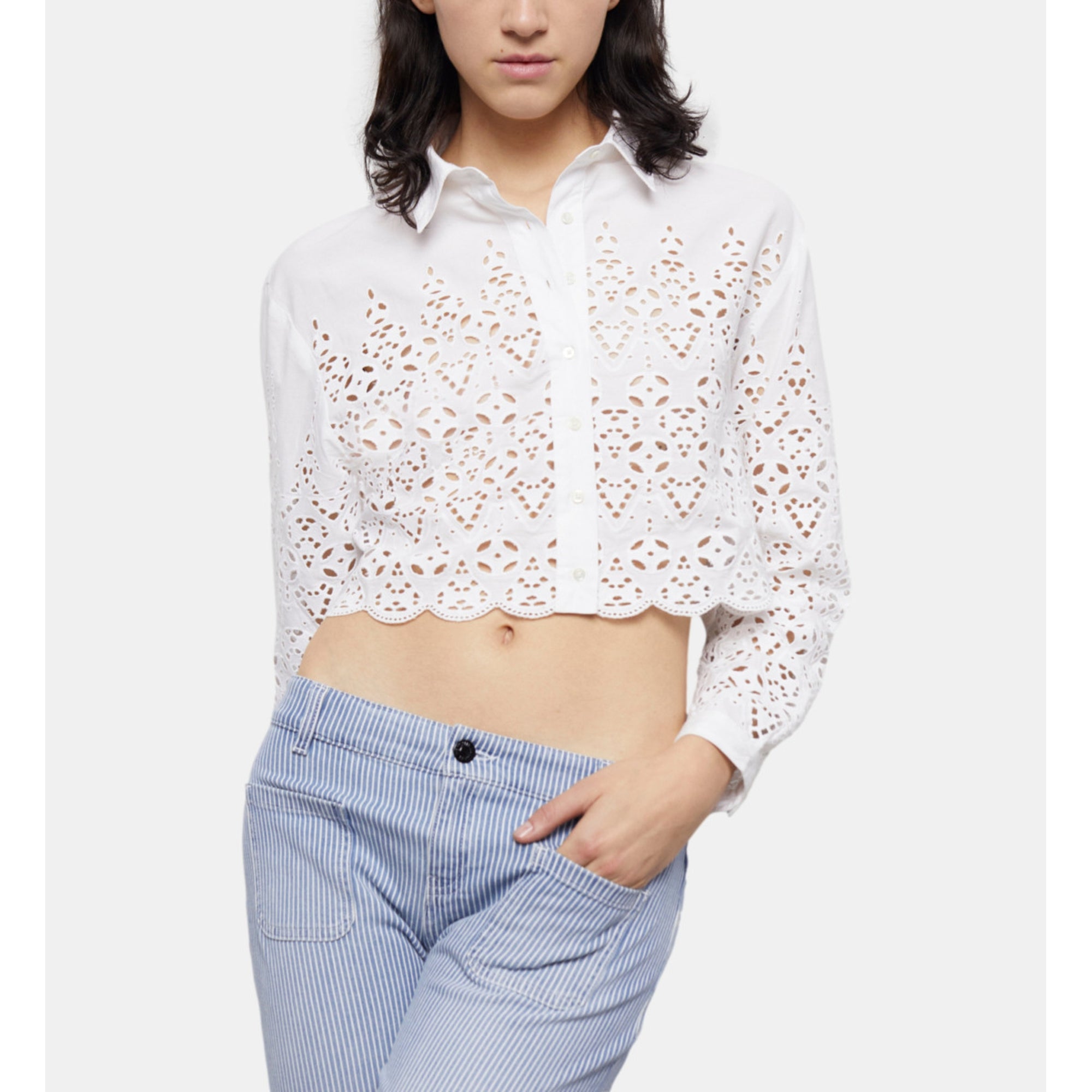 Short Shirt With Broderie Anglaise | Women | White