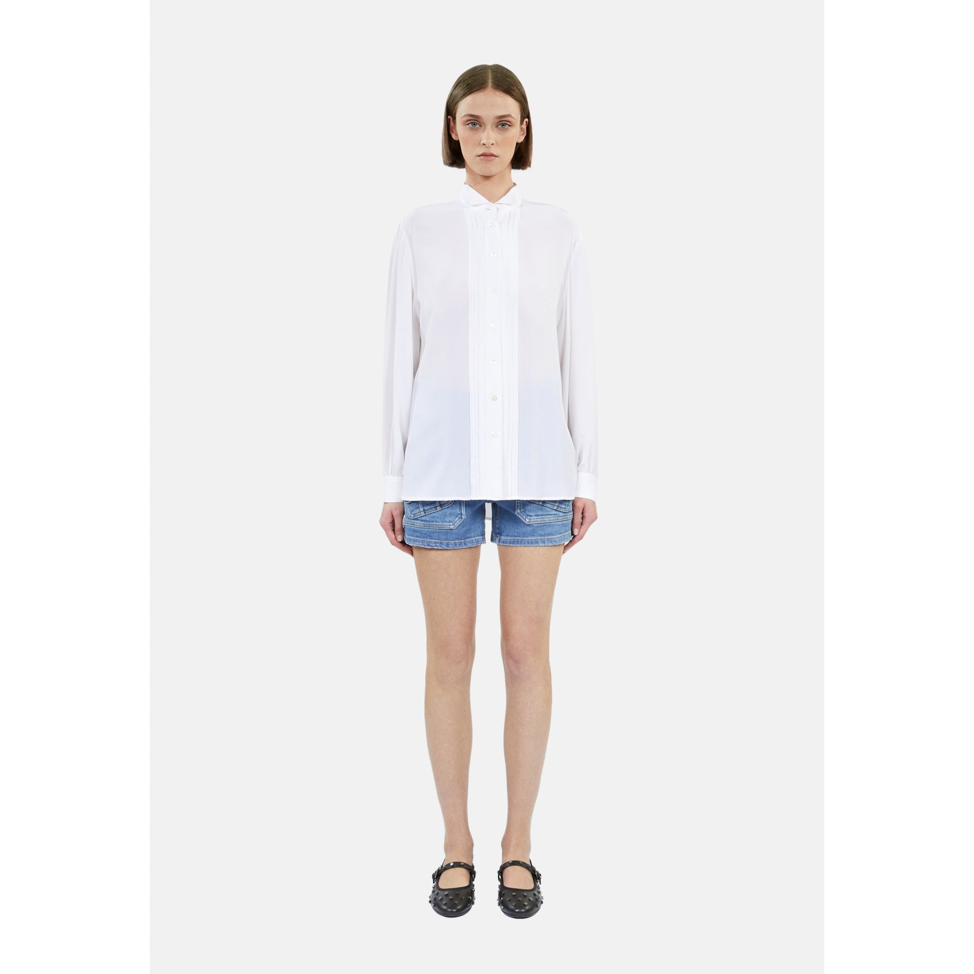 Silk Shirt With Pleating | Women | Ecru