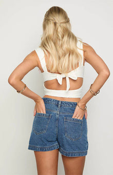 Skyline Swirl Denim Skort | Mid Wash