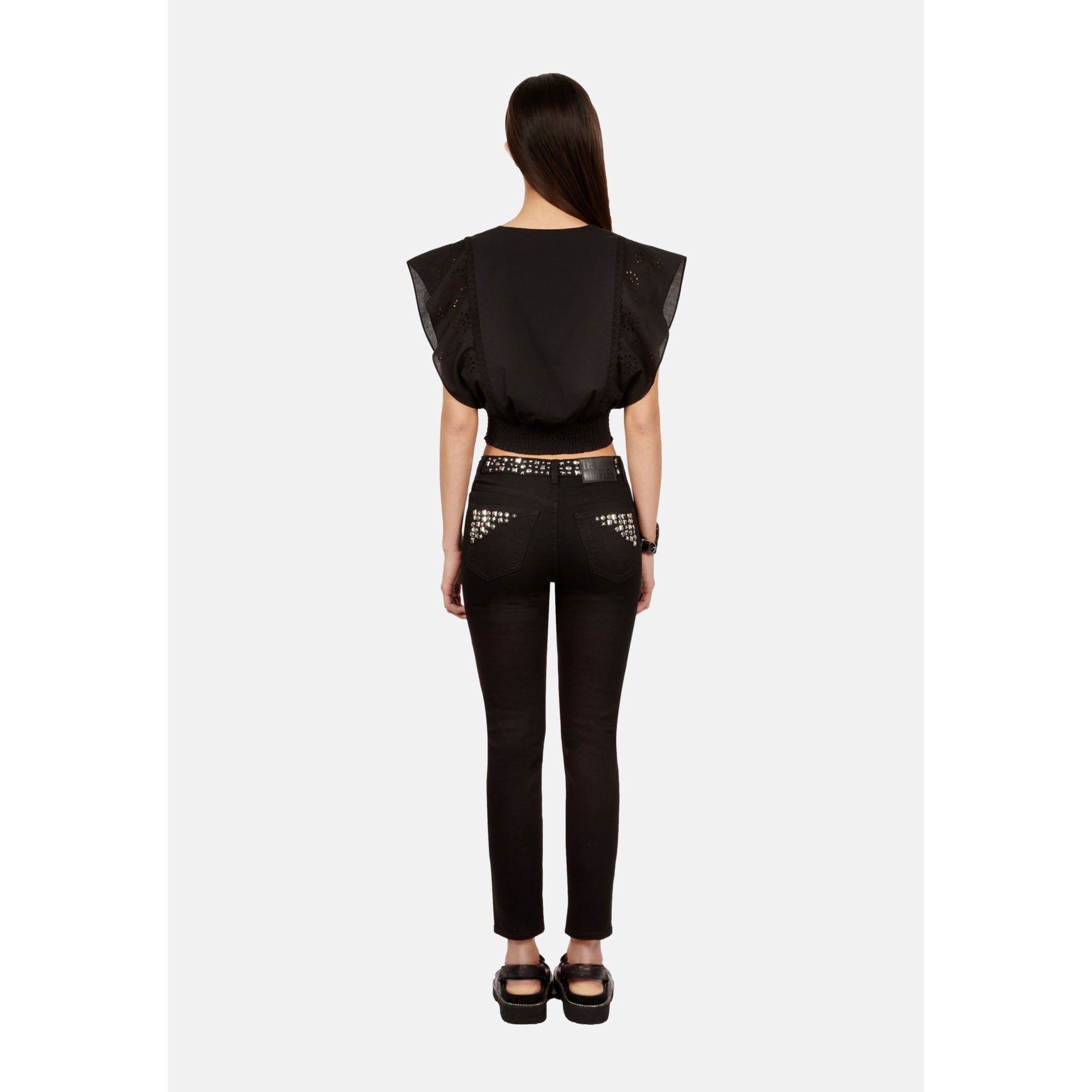 Slim Jeans With Studs And Stars | Women | Black Washed