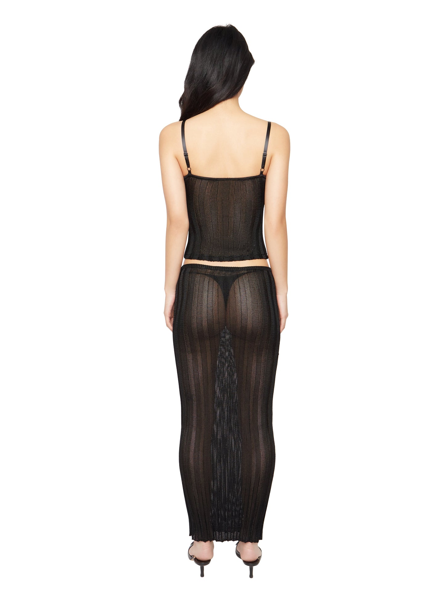 Womens | Slinky Rib Knit Midi Skirt | Black