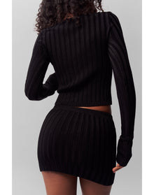 Slinky Rib Mini Skirt | Black