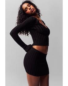 Slinky Rib Mini Skirt | Black
