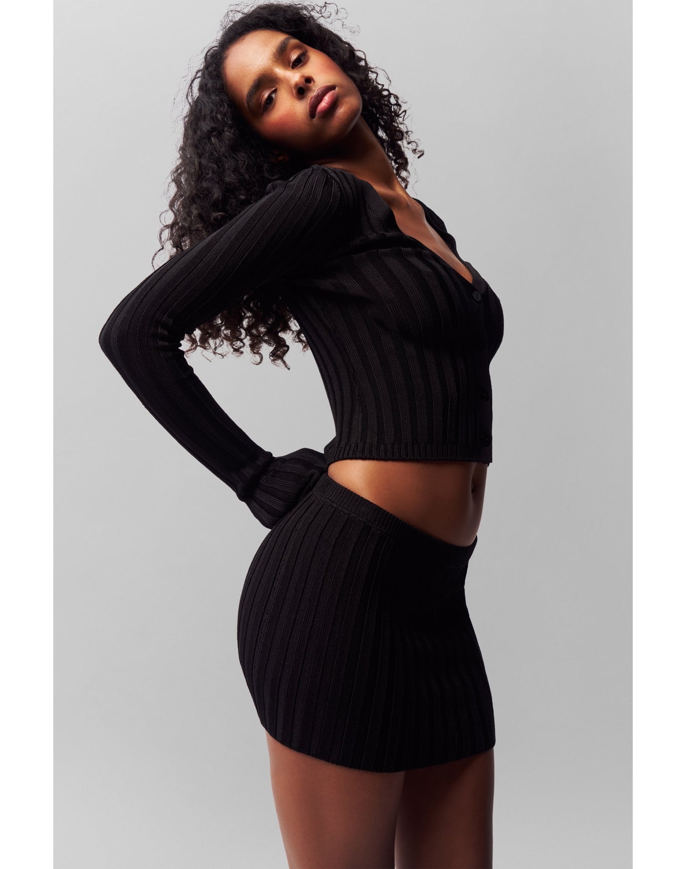 Slinky Rib Mini Skirt | Black