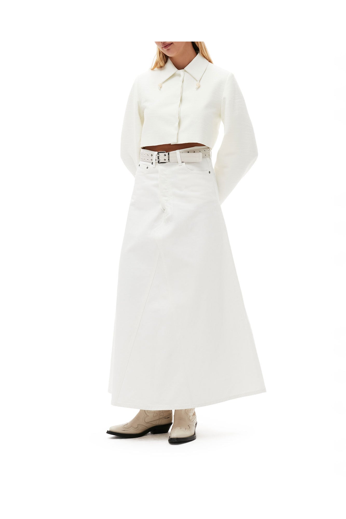 Slub Linen Cropped Blazer | Egret