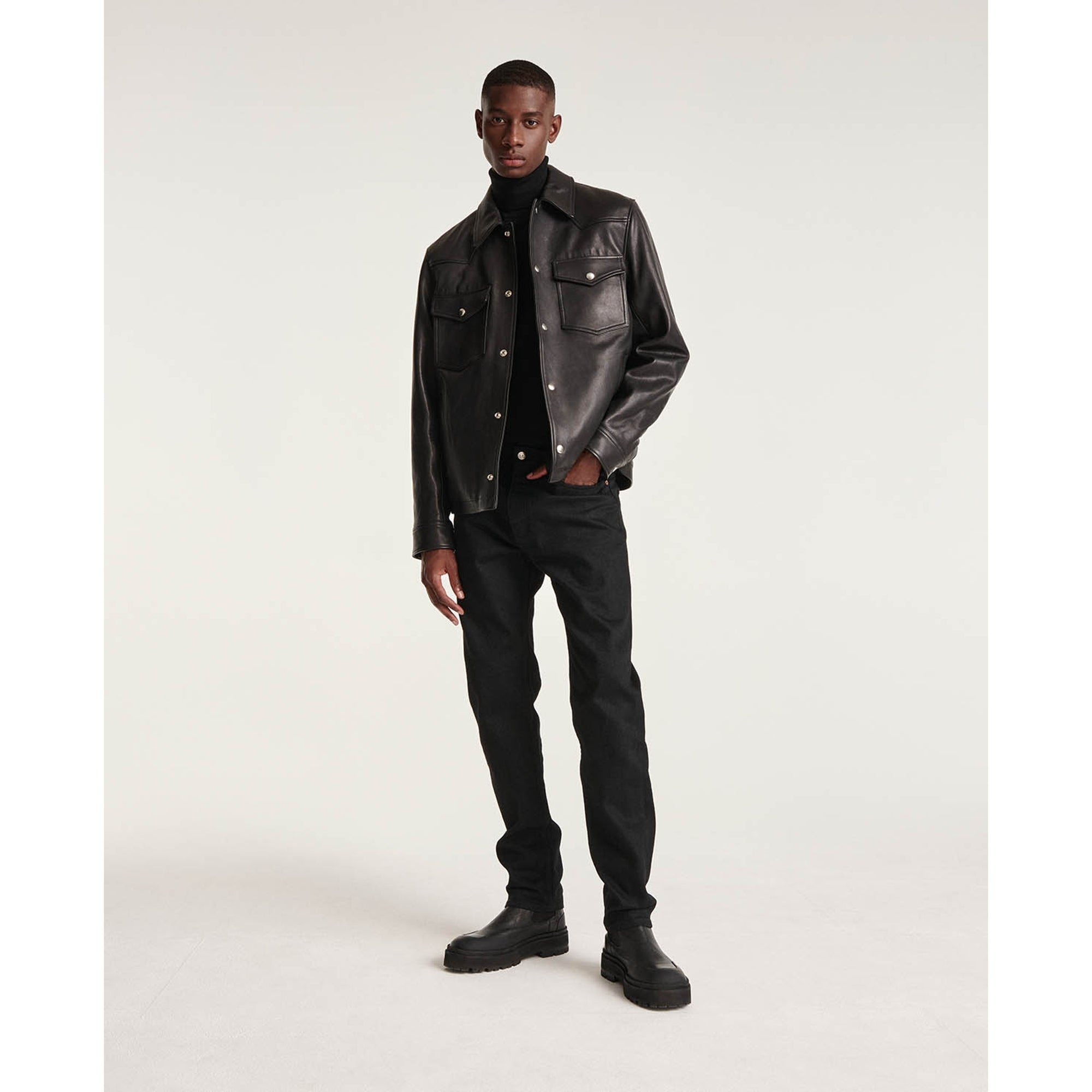 Smooth Leather Jacket Patch Pockets | Men | Black