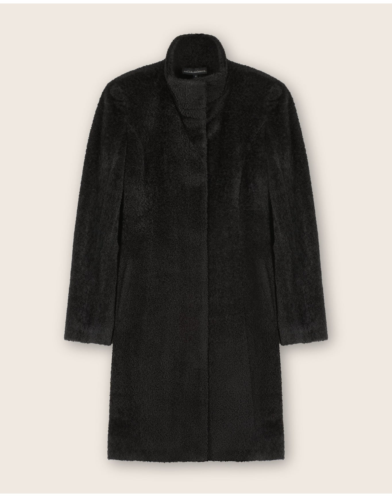 Sofia Cashmere | Women | Stand Collar Shaped Coat With Snap Detail | Black
