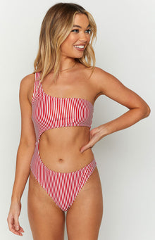 Solana One Shoulder One Piece | Red Stripe