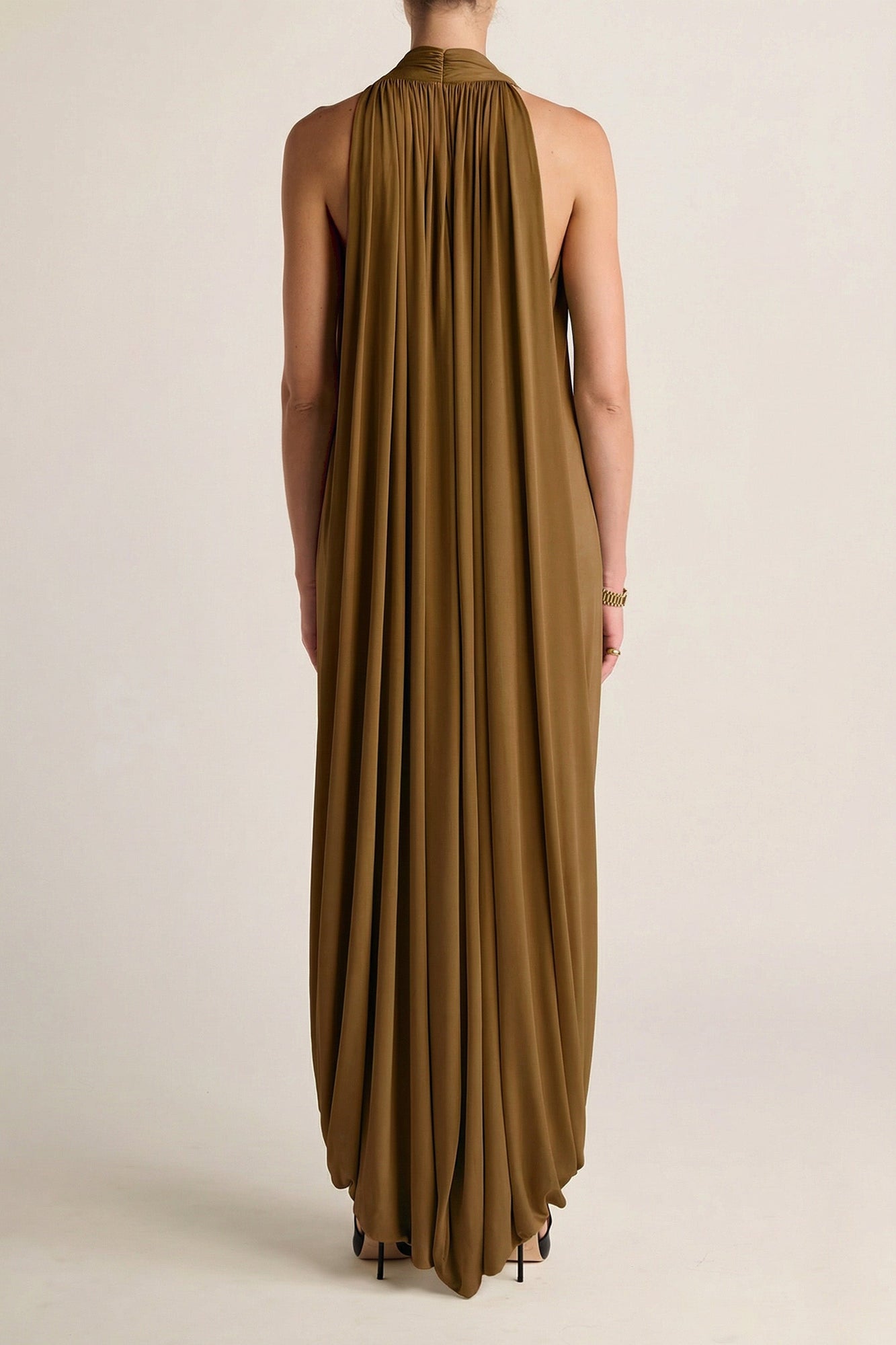 Solina Halter Dress | Olive Ochre