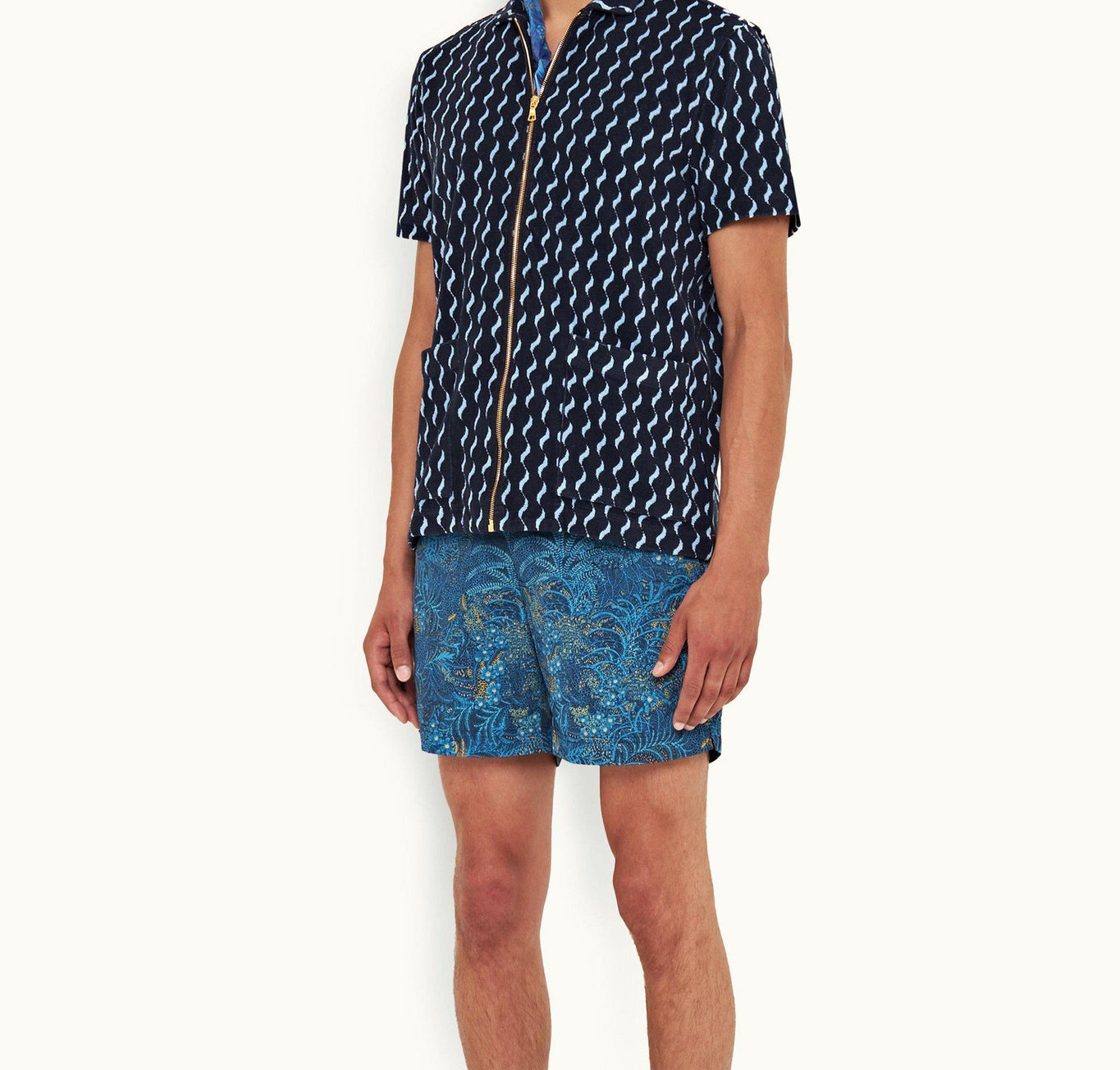 Sommerland Towelling Coray Jacquard Towelling Zip-Thru Shirt | Night Iris/Cerulean