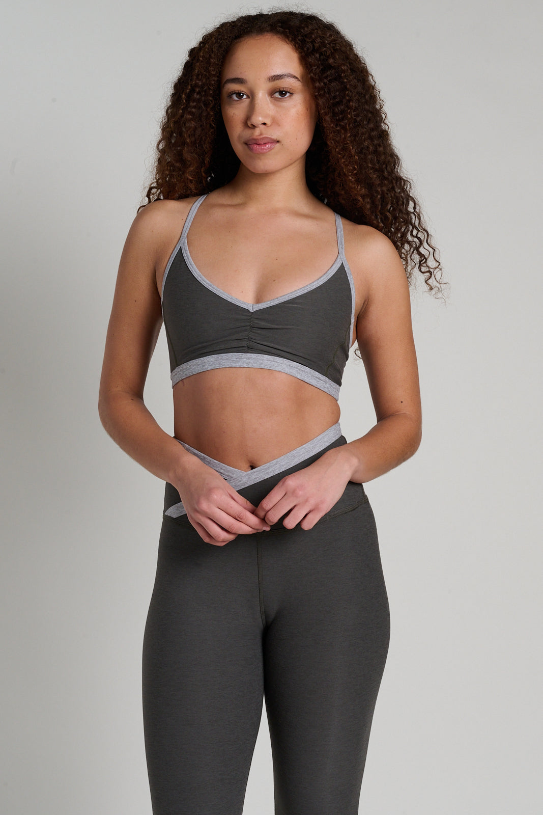 Beyond Yoga | Spacedye Outlines Strappy Bra | Dusty Forest Heather