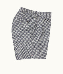 Standard Geo Print Mid-Length Drawcord Swim Shorts | Night Iris/White Sand