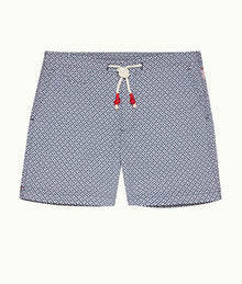 Standard Geo Print Mid-Length Drawcord Swim Shorts | Springfield Blue/White Sand