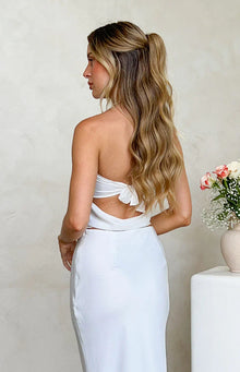Starry Night Strapless Satin Crop Top | White