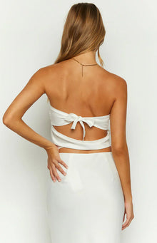 Starry Night Strapless Satin Crop Top | White